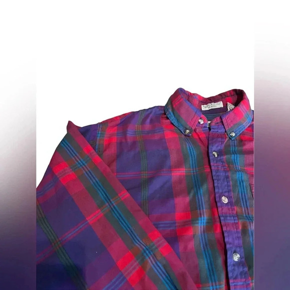 Steeple Chase Vintage Retro Men’s Long Sleeve Button Down M, Purple/Red Plaid - Picture 2 of 4